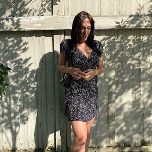 Black and white wrap dress